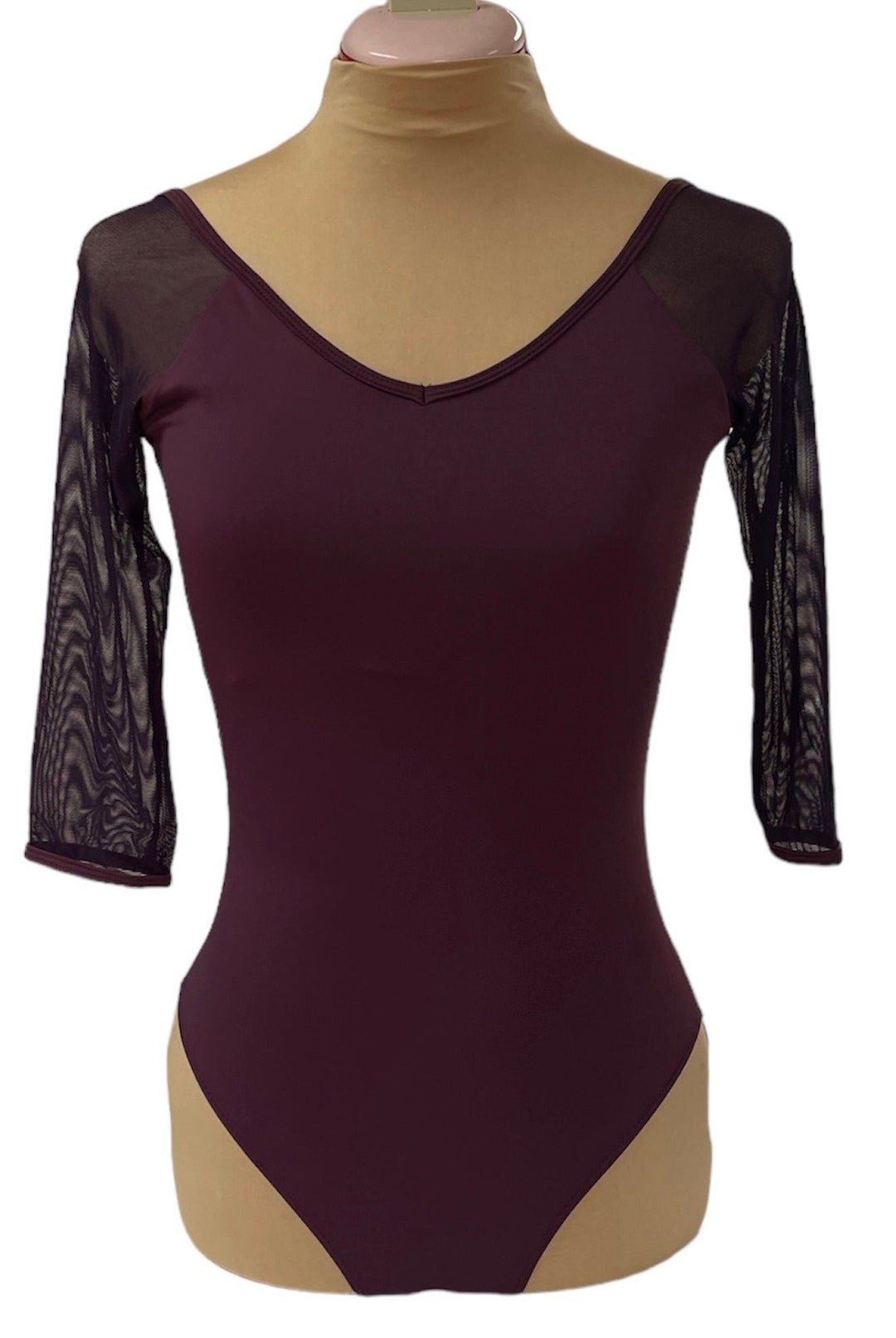 Eggplant Purple Leotard With Mesh 3/4 Sleeves Etsy