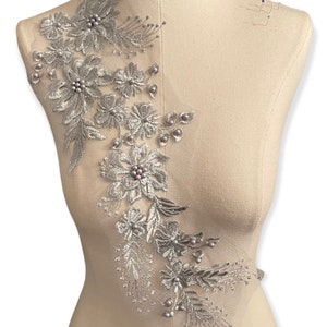 Silver/Grey appliques with pearls and small rhinestones #273-831