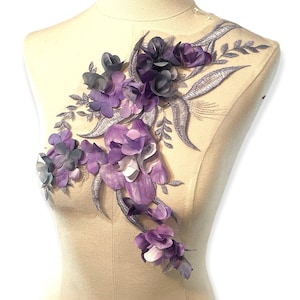 Purple and Grey appliques with 3D flowers