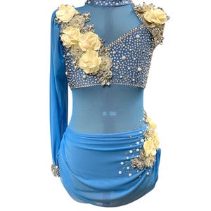 Child Medium blue one piece with appliqués and rhinestones