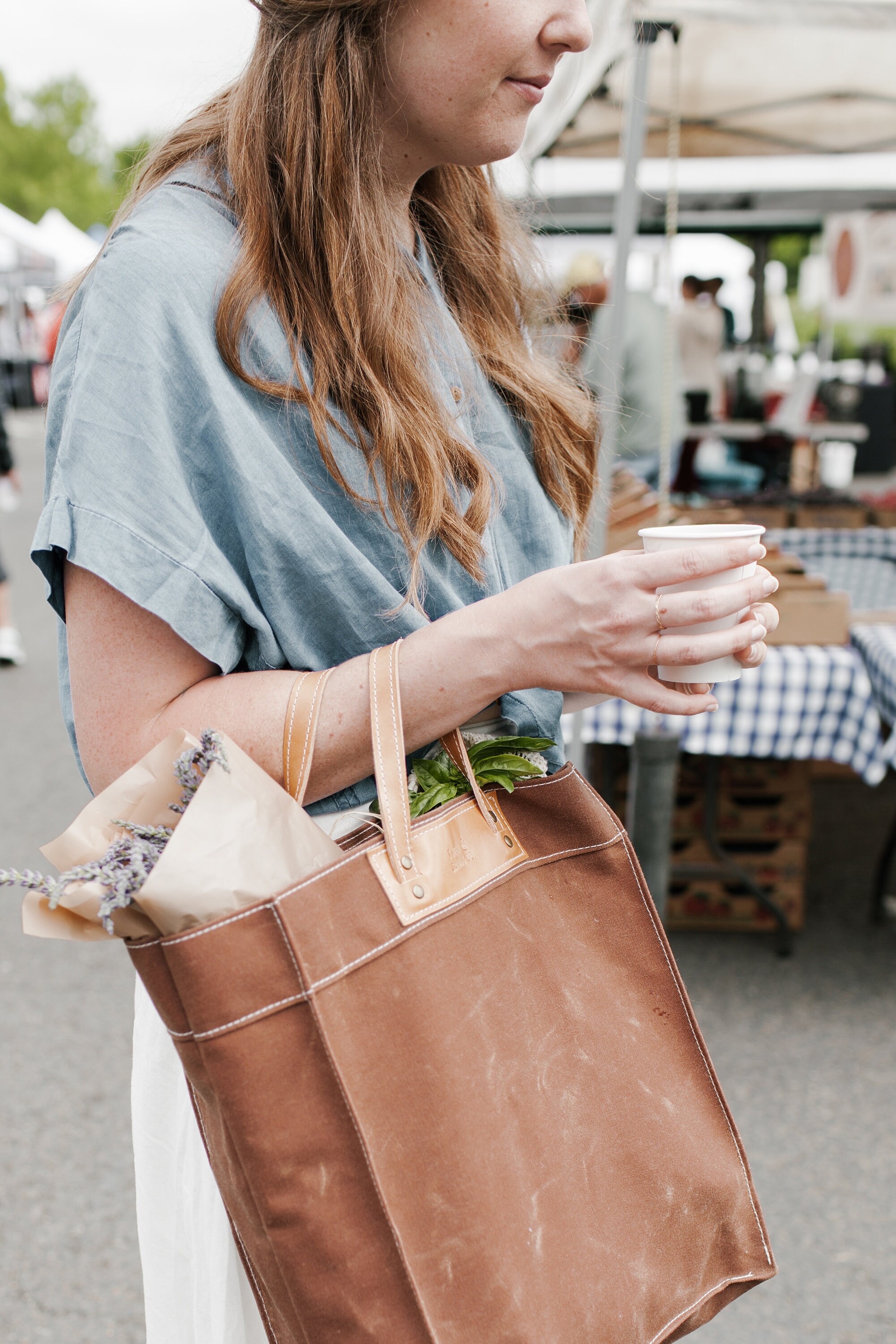 Brown Waxed Canvas Market Bag Brown Waxed Canvas Tote Bag Etsy