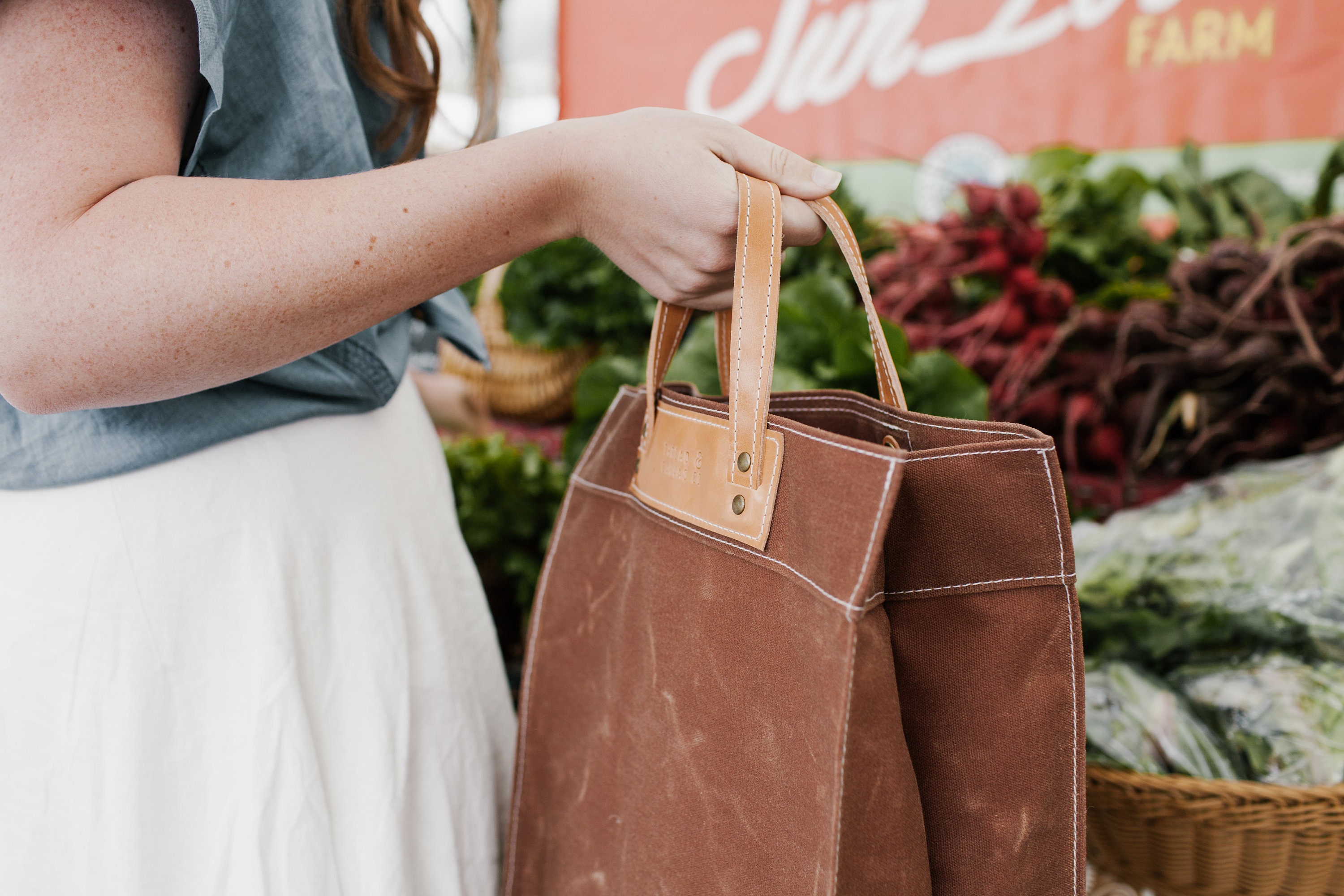 Brown Waxed Canvas Market Bag Brown Waxed Canvas Tote Bag Etsy