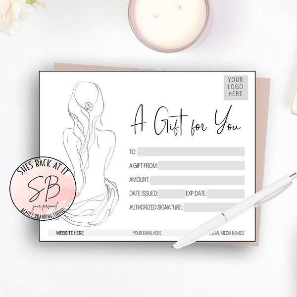 Beauty Gift Certificate Template, Spa Gift Certificate, Editable Gift Certificate, Gift Certificate Template Canva, Gift Card Template, DIY