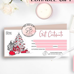 Certificado de regalo imprimible, plantilla de certificado de regalo navideño, vale de regalo imprimible para hacer uno mismo, certificado de regalo para salón de spa, vale de regalo navideño