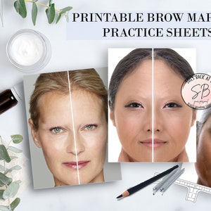 PMU Template, Eyebrow Mapping Practice Sheets, Microblading Pattern Printable, Microblading Practice, Microblading Training, Eyebrow Mapping