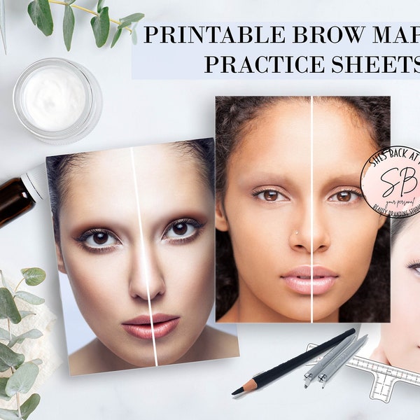 Eyebrow Mapping Practice Sheets, Microblading Pattern Printable, Microblading Practice, Microblading Training, Eyebrow Mapping