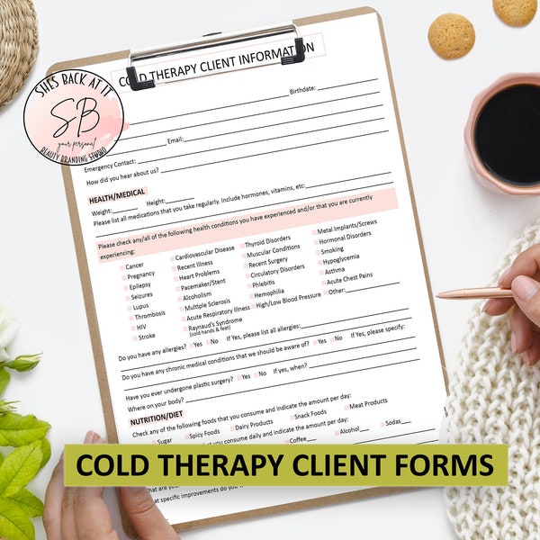 Cold Therapy Treatment Consent Form, Ice Therapy Consent Form, SculptIce Client Forms, Esthetician Forms, Body Contouring Consent Form