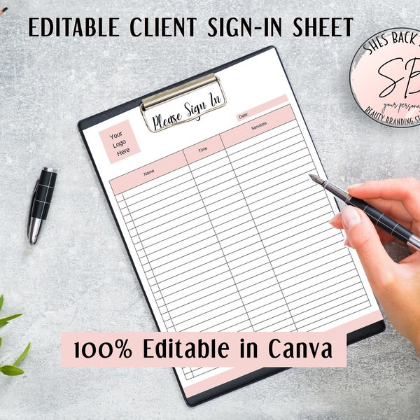 Editable Sign In Sheet, Client Sign In Sheet, Spa Client Check in Sheet Template, Printable Office Check In Sheet