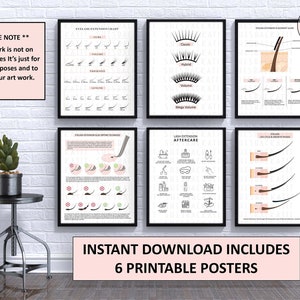 Lash Extension Training Posters, Lash Placement Guide, Lashes Aftercare Decor, Eyelash Extension Chart, Eyelash Glue Dipping Technique