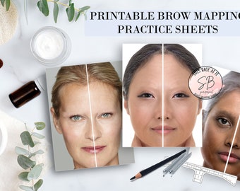 PMU Template, Eyebrow Mapping Practice Sheets, Microblading Pattern Printable, Microblading Practice, Microblading Training, Eyebrow Mapping