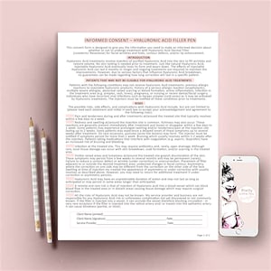 Hyaluronic Acid Pen Consent Form, Hyaluronic Acid Consent Forms  Esthetician Consent Form, Facial Fillers Form,  Skin Care Consultation Form