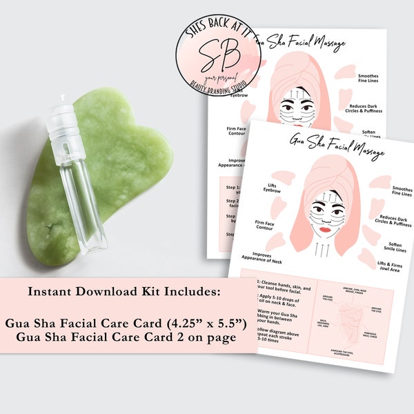 Gua Sha Care Card, Gua Sha Facial Tool Diagram,  Gua Sha Facial Diagram, Gua Sha Care Card, Guasha Tool Diagram