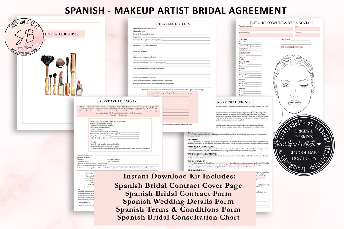 Spanish Makeup Artist Bridal Agreement Spanish Face Chart Etsy