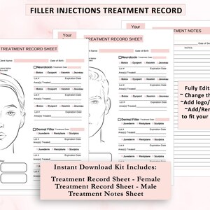 Filler Treatment Record. Botox Treatment Record, Injectables Record ...