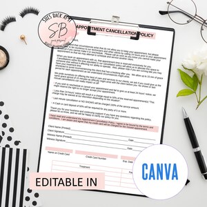 Appointment Cancellation Policy, Client Cancellation Policy, Appointment Policies, Client Appointment Policy, Editable Template