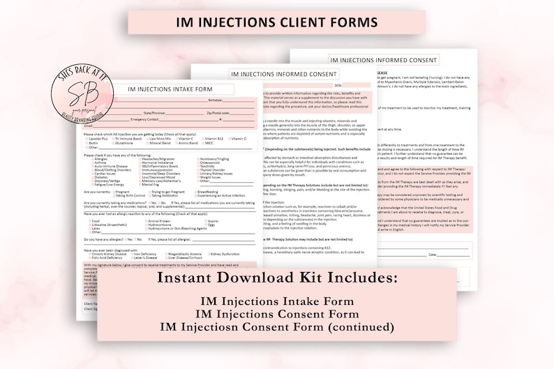 IM Injection Consent Form IM Injection Client Forms IM Etsy