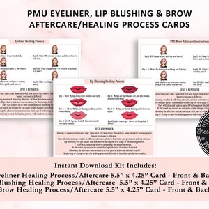 Cuidados posteriores al maquillaje permanente de cejas, cuidado posterior al rubor de labios con PMU, tarjeta de curación del delineador de ojos con PMU, cuidado posterior al microblading, cuidado del maquillaje permanente