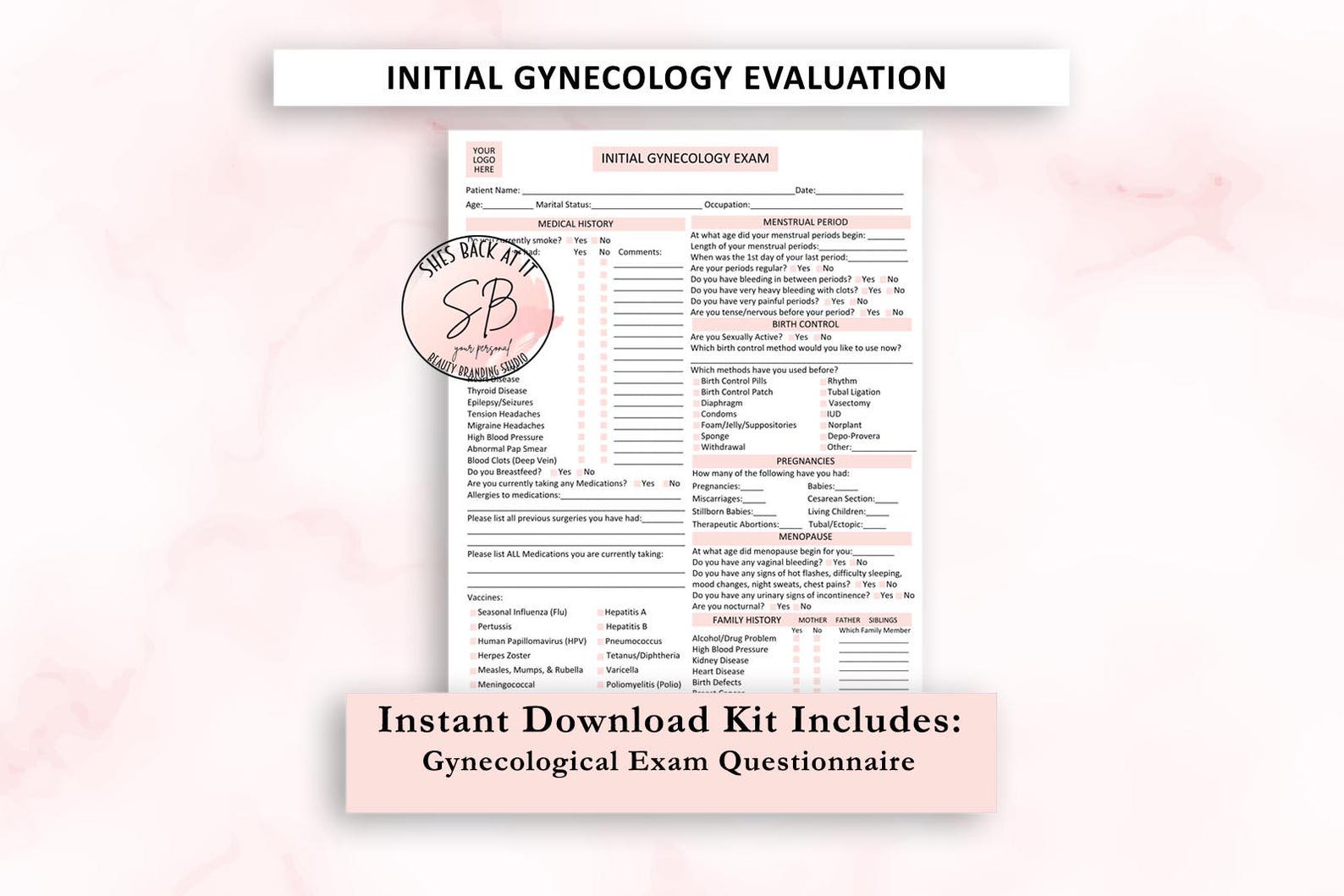 OBGYN New Patient Questionnaire Template, Gynecology Exam Intake Form ...