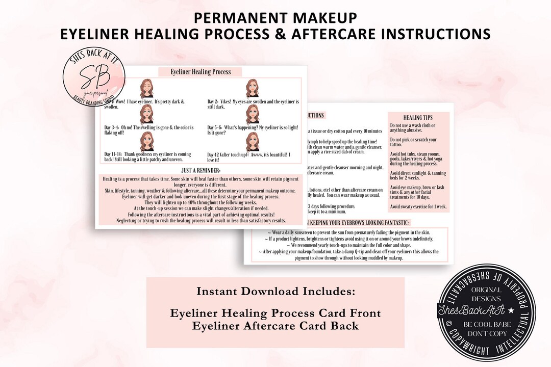 Permanent Eyeliner Healing Process Card, After Care Instructions