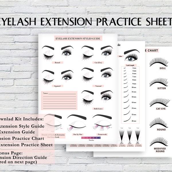 Fiches pratiques d'extension de cils, Formulaires d'extension de cils, Formulaire de formation de cils, Guide de style pour les extensions de cils, Entreprise d'extension de cils