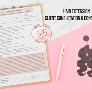 Formulario de consulta y consentimiento del cliente para extensiones de cabello, consentimiento para extensiones de cabello, formularios para extensiones de cabello, formulario de pedido de extensiones de cabello, formulario para estilistas