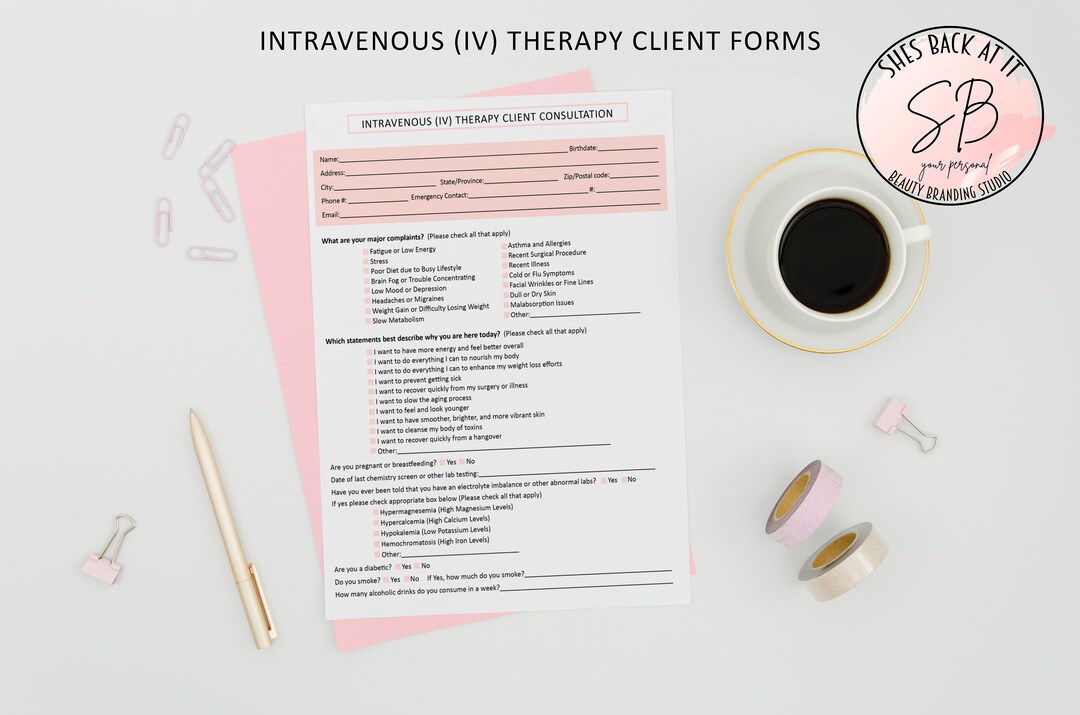 Intravenous Therapy Client Forms, IV Drip Intake Form, IV Therapy ...