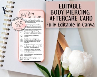 Tarjeta de cuidados posteriores a la perforación corporal, Tarjeta de cuidados posteriores a la perforación corporal, Tarjeta de cuidados posteriores a la perforación corporal, Plantilla de cuidados posteriores a la perforación corporal, Tarjeta de cuidados editable