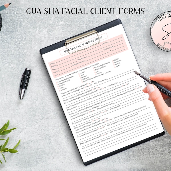 Gua Sha Facial Intake Form, Gua Sha Facial Informed Consent,  Gua Sha Facial Consent, Gua Sha Care Card, Guasha Tool Diagram