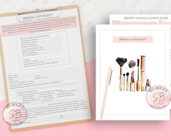 Makeup Artist Bridal Agreement, Bridal Contract, Makeup Artist Form, Freelance Makeup, Makeup Consultation Face Chart, Makeup Consent Form