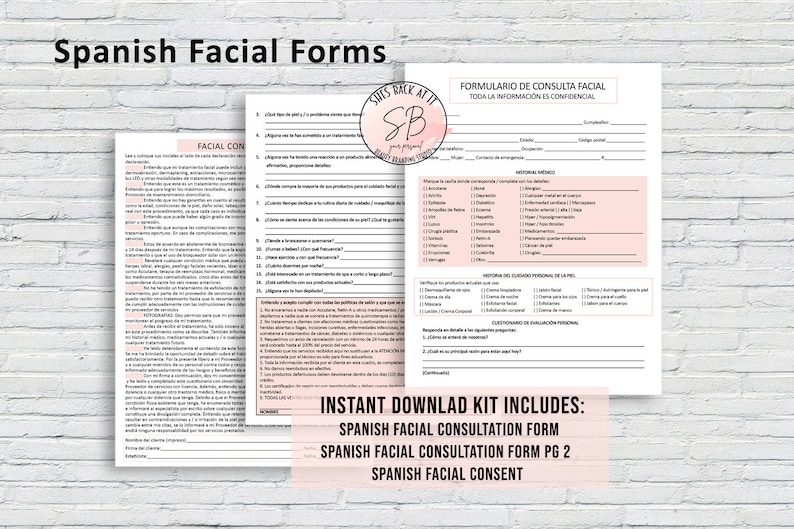 Spanish Facial Consultation Form Facial Forms Esthetician Etsy