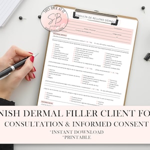 Spanish Dermal Filler Consultation Form, Injectables Consent Forms  Dermal Filler Pre and Post Treatment Care, Facial Fillers Form, Spanish