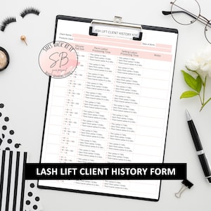 Formulier behandeling wimperliftbehandeling, zakelijk klantenbestand wimperlifting, geschiedeniskaart wimperlifting klant, bewerkbare sjabloon schoonheidssalonservice