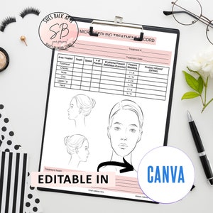 Microneedling Treatment Record. Microneedling Consult Form, Nurse Injector Templates, Med Spa Treatment Form, Editable in Canva