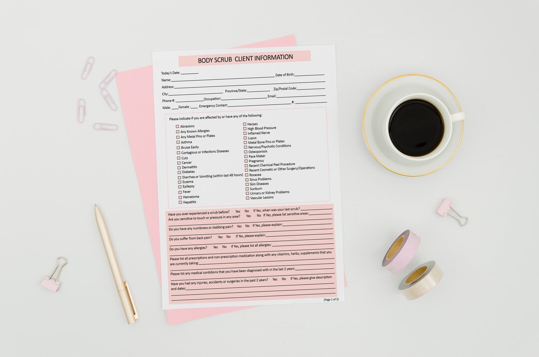 Scrub Form Body Scrub Client Forms, Body Scrub Consent Form, Esthetician Consent ...