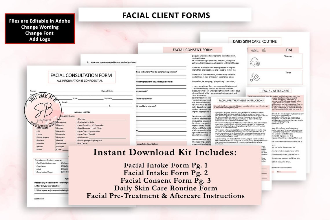 Skin Script Intake Form Facial Consultation Form, Facial Forms, Esthetician Consent Forms ...