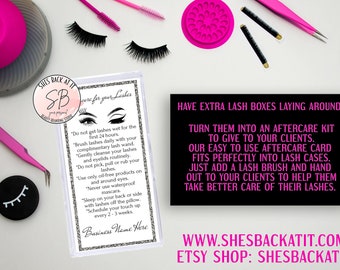 Tarjeta de cuidados posteriores para extensiones de pestañas, Tarjeta de cuidados posteriores de Editalbe Lash Box, Extensiones de pestañas, Tarjeta de cuidados posteriores, Cuidado posterior de pestañas, Tarjeta de cuidado de pestañas, Pestañas