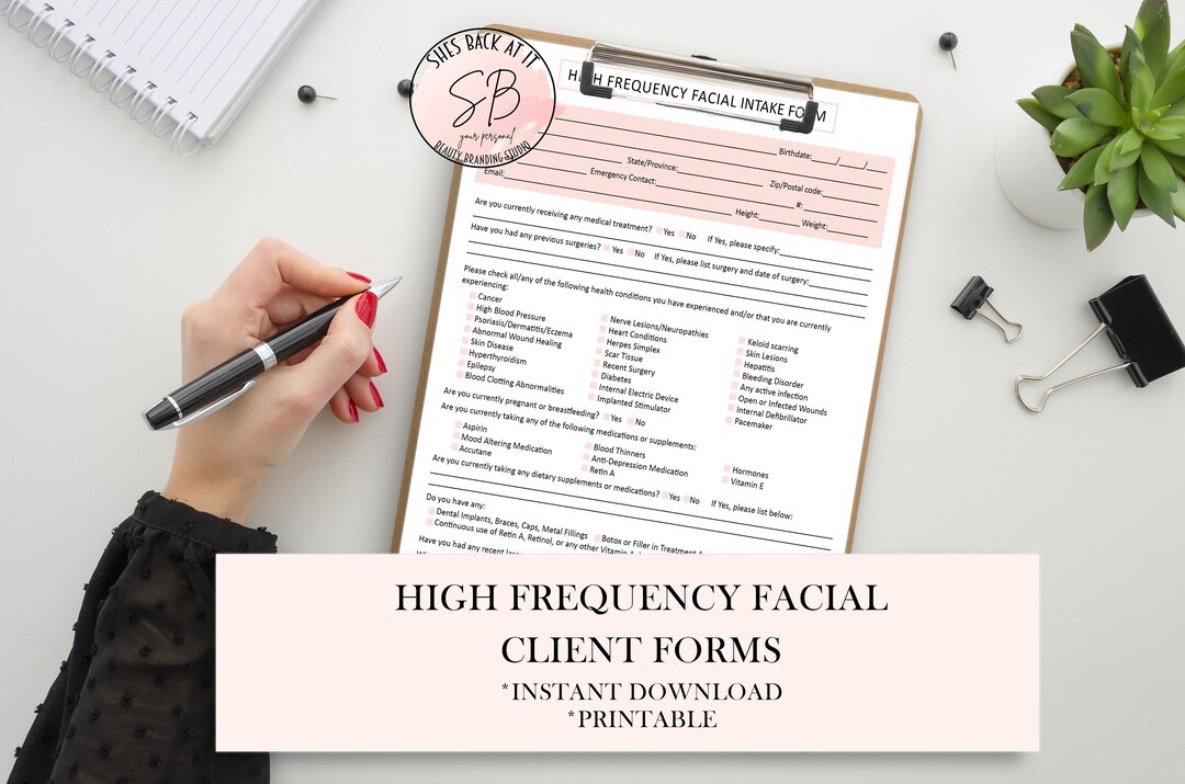 Facial Client Form High Frequency Facial Intake Form, High Frequency Facial Consent Form ...