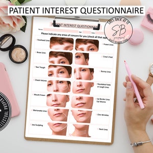 Cosmetic Interest Form Template, Client Questionnaire, New Patient Skin Care Assessment, Esthetician Consultation, Aesthetic Treatment Plan