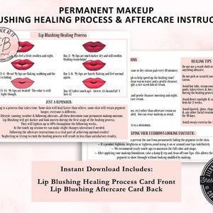 Instrucciones para el cuidado posterior del rubor de labios, instrucciones para el cuidado posterior del rubor de labios editables, cuidado posterior del rubor de labios, cuidado posterior del microblading, plantilla para el cuidado posterior del rubor de labios