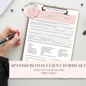 Spanish Botox Client Forms Bundle, Botox Consent Form, Botox Pre Treatment Form Botox Aftercare, Botox Intake Form, Botox Treatment Record