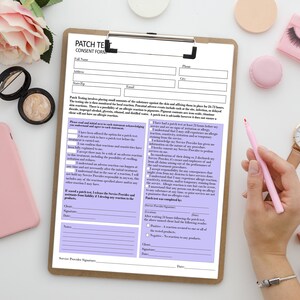 Patch-Test, Brow Tint Patch-Test, Patch-Test Einverständniserklärung, Tint Patch-Test, Kunden-Patch-Test, Patch-Test, Zustimmungsformular, Patch-Test
