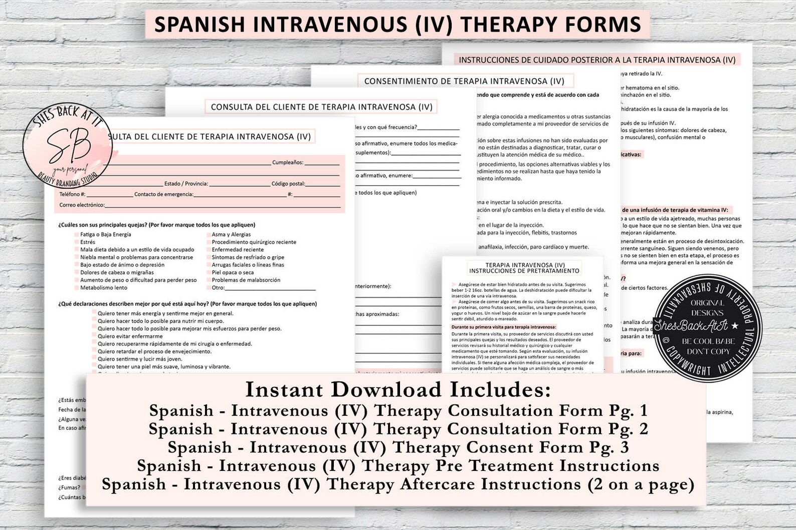 Spanish Intravenous Therapy Client Forms, IV Drip Intake Form, IV ...