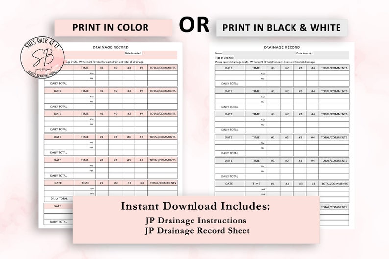 JP Drainage Record Form Drain Record Sheet Post Masectomy Etsy