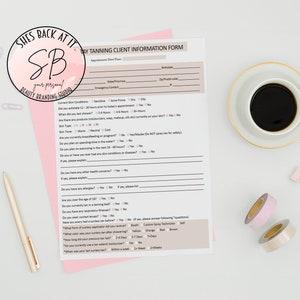 Modèle de formulaire client pour bronzage en spray, lot de formulaires de consentement pour le bronzage à l'aérographe, formulaire d'autorisation d'entreprise imprimable, instructions de suivi