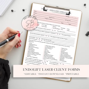 Formulaires client pour le traitement au laser Endolift®, consentement éclairé LipoLaserMax, formulaire de consultation sur la mise en forme du corps, prise de Medspa, soins de suivi au laser Lipo