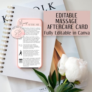 Massage Therapy Aftercare Card Template, Editable Soft Tissue Treatment Care, Textable Care Instructions, Medspa, Wellness Clinic
