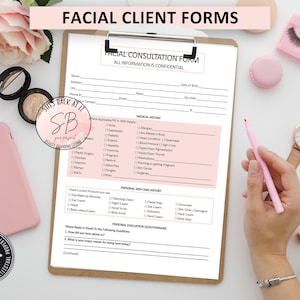 Facial Consultation Form, Facial Forms, Esthetician Consent Forms, Client Information Form, Client Intake Form, Skin Care Consultation Forms