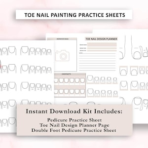 Può includere: Fogli di pratica stampabili per la pittura delle unghie dei piedi. Include un foglio di pratica per la pedicure, una pagina di pianificazione del design delle unghie dei piedi e un foglio di pratica per la pedicure di entrambi i piedi.