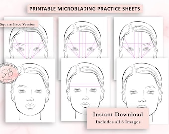 Schede di pratica per il microblading, modello per sopracciglia stampabile, pratica del microblading, formazione per sopracciglia quadrate, mappatura delle sopracciglia, modulo di formazione PMU