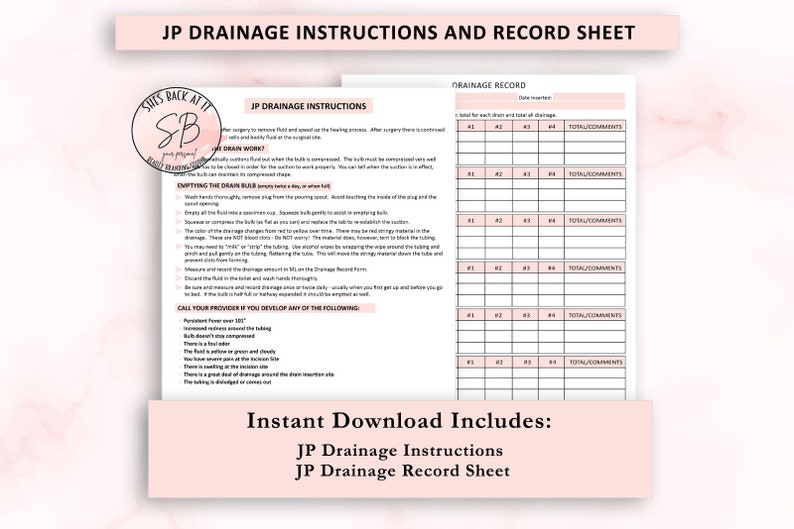 JP Drainage Record Form Drain Record Sheet Post Masectomy Etsy UK